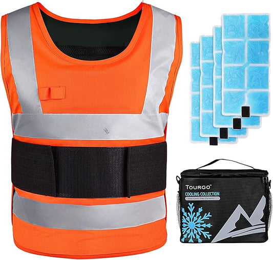 Cooling Vest for Men with 4 Gel Packs, 1-3 Hours Cold, Class 2 Safety Cool Vest with Premium 3M Strips, Ideal Ice Vest for Hot Weather, Construction Work, Motorcycle, Mascot, Cooking and Summer