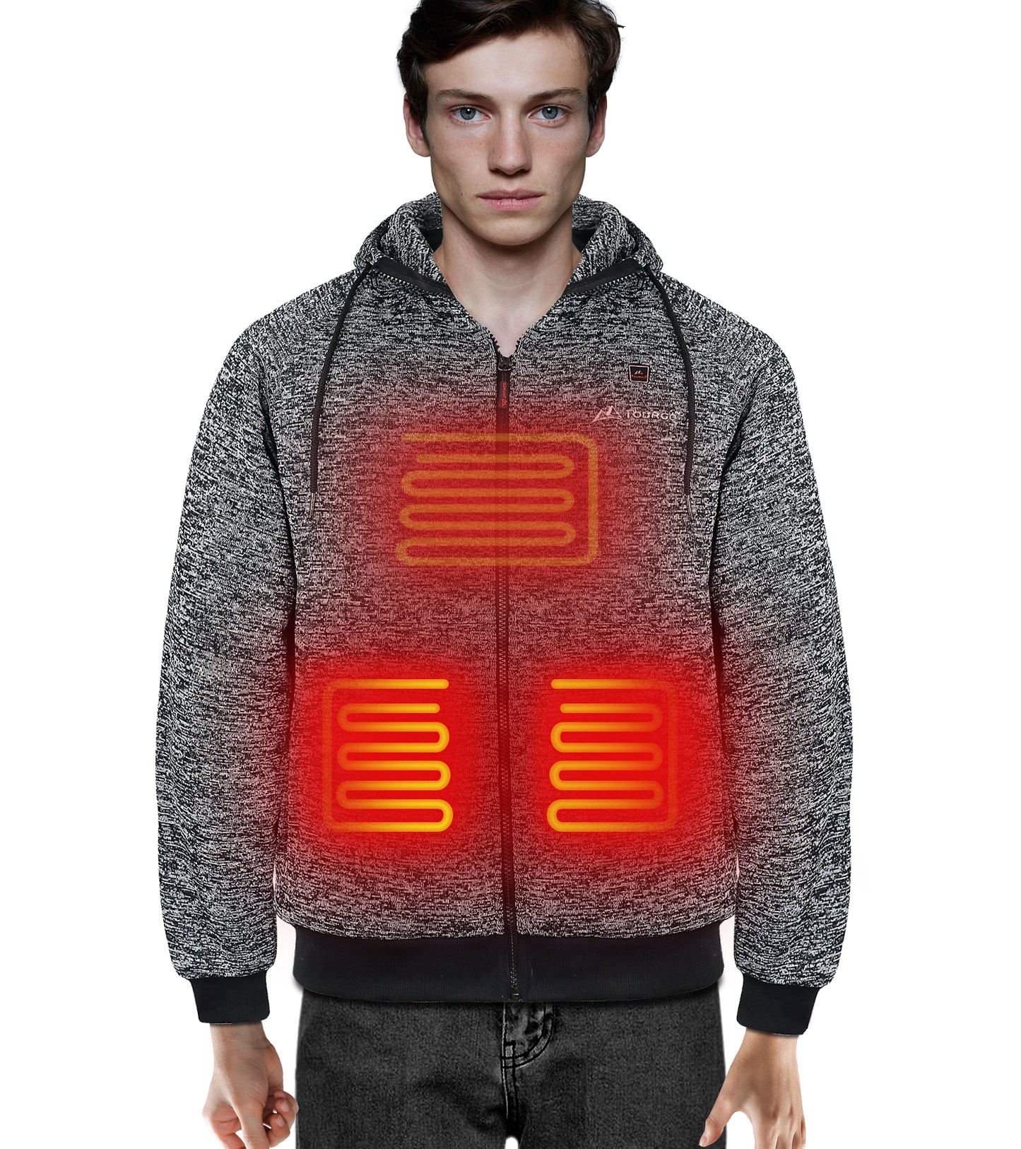 Heated Hoodie with 12V 16000mAh Battery Pack, 3 Heating Zones, Heated Fleece Jacket Hooded Sweatshirt