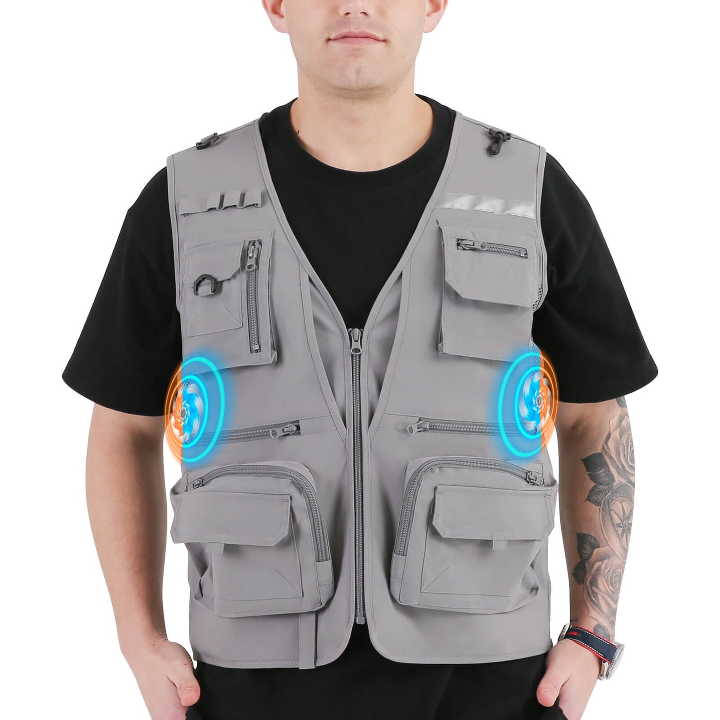 Multi-functional Outdoor Vest with Heating and Cooling Technology, Fishing Vest, Gray