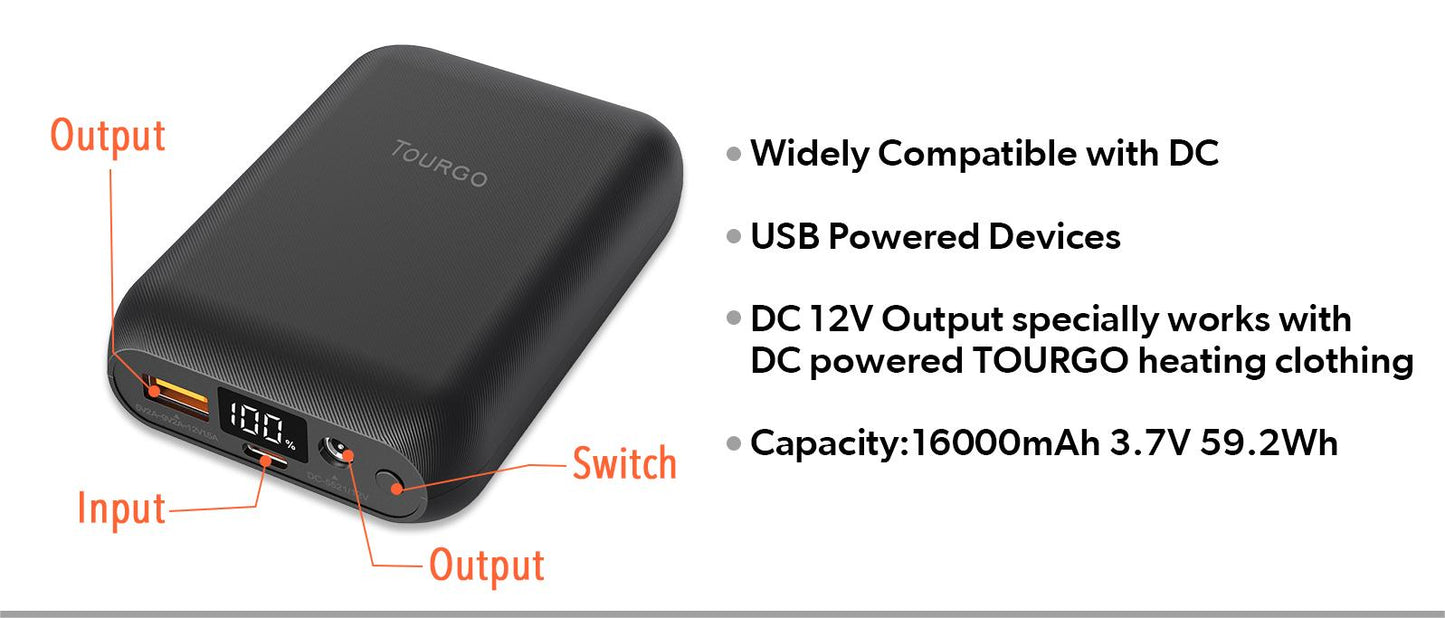 12V 16000mAh Rechargeable Battery Power Pack for Heating Jackets