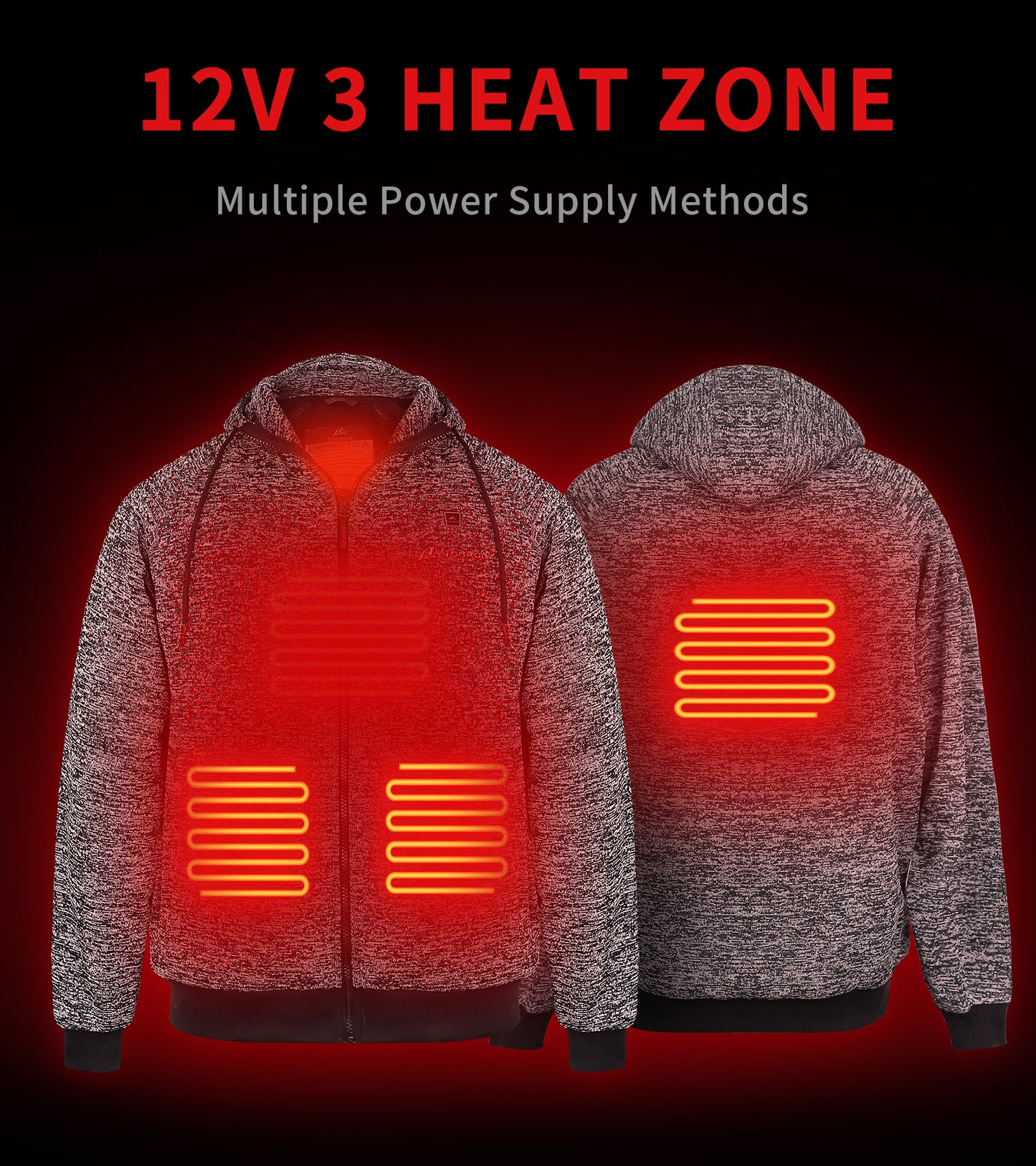 Heated Hoodie with 12V 16000mAh Battery Pack, 3 Heating Zones, Heated Fleece Jacket Hooded Sweatshirt