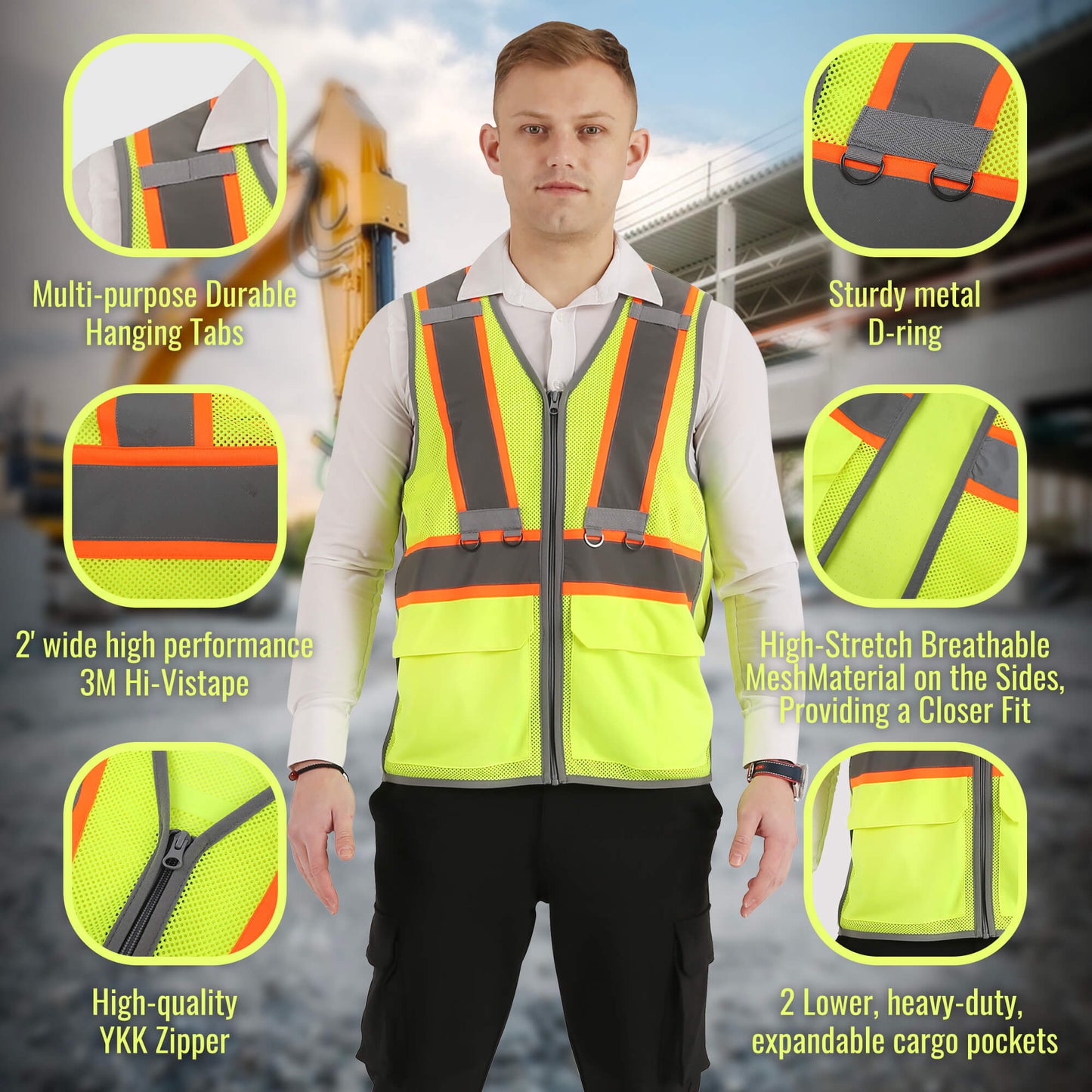 Semiconductor Cooling Vest with Battery Pack Hi-Vis Reflective Vest