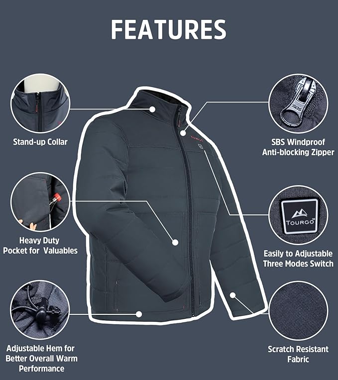 Heated Jacket for Men, Heated Work Jacket with 12V 16000mAh Battery Lasting 4-9 Hours