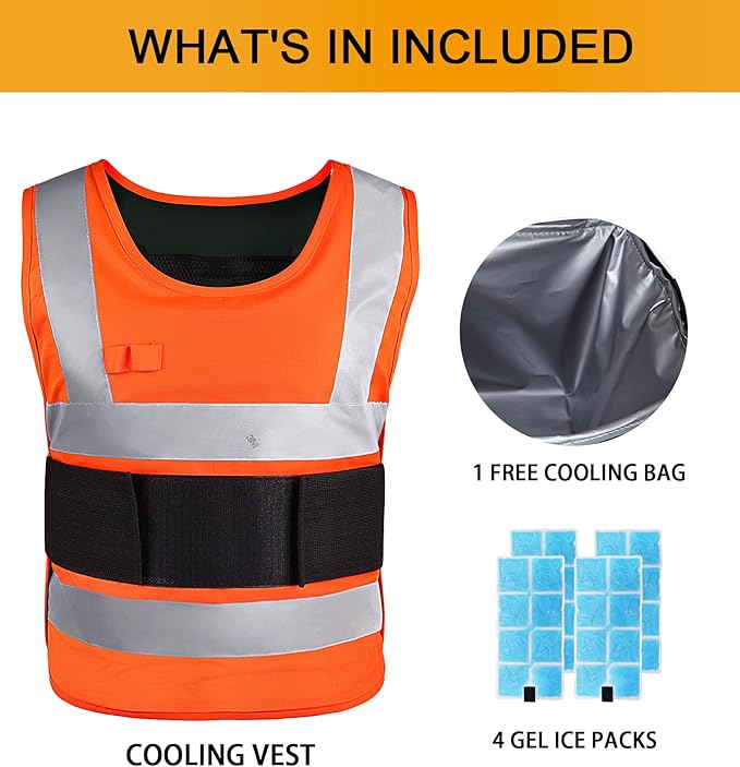 Cooling Vest for Men with 4 Gel Packs, 1-3 Hours Cold, Class 2 Safety Cool Vest with Premium 3M Strips, Ideal Ice Vest for Hot Weather, Construction Work, Motorcycle, Mascot, Cooking and Summer