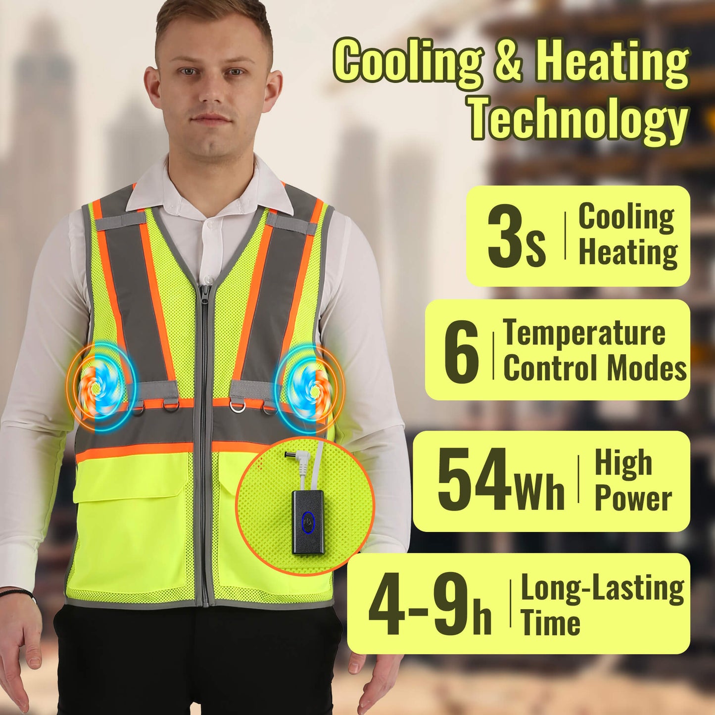 Semiconductor Cooling Vest with Battery Pack Hi-Vis Reflective Vest