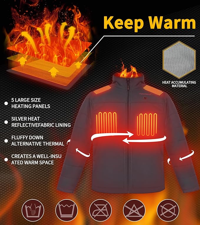 Heated Jacket for Men, Heated Work Jacket with 12V 16000mAh Battery Lasting 4-9 Hours