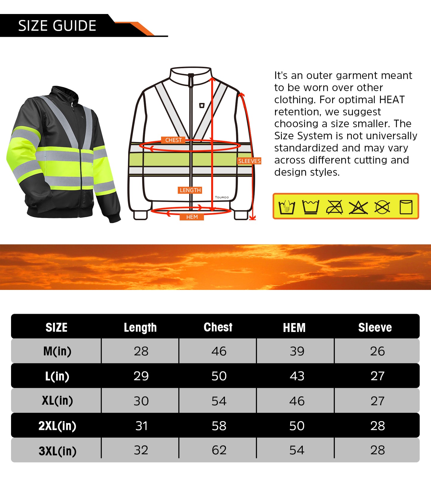 Mens Heated Safety Jacket with 12V 16000mAh Battery Pack,5 Heating Zones,Hi-Vis Waterproof Heated Safety Bomber Jacket