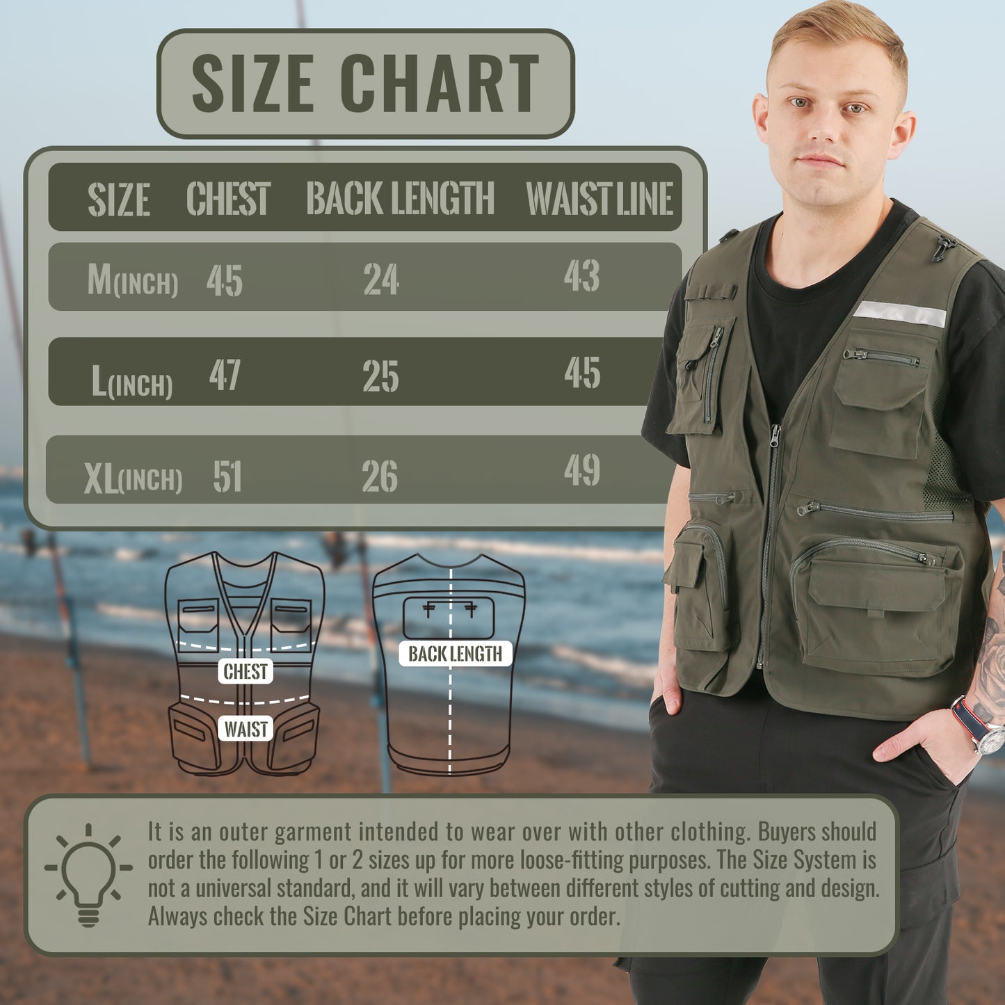 Multi-functional Outdoor Vest with Heating and Cooling Technology, Fishing Vest, , Olive Green