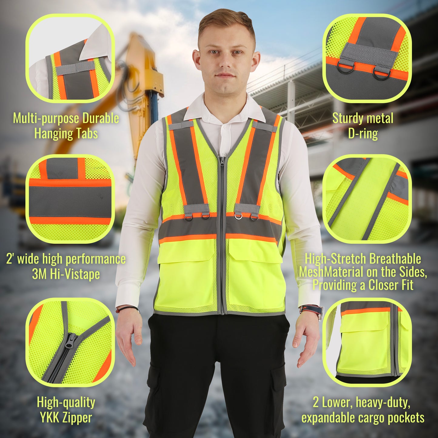 2PCS Safety Vest for Men, High Visibility Reflective Safety Vest, Semiconductor Cooling Vest