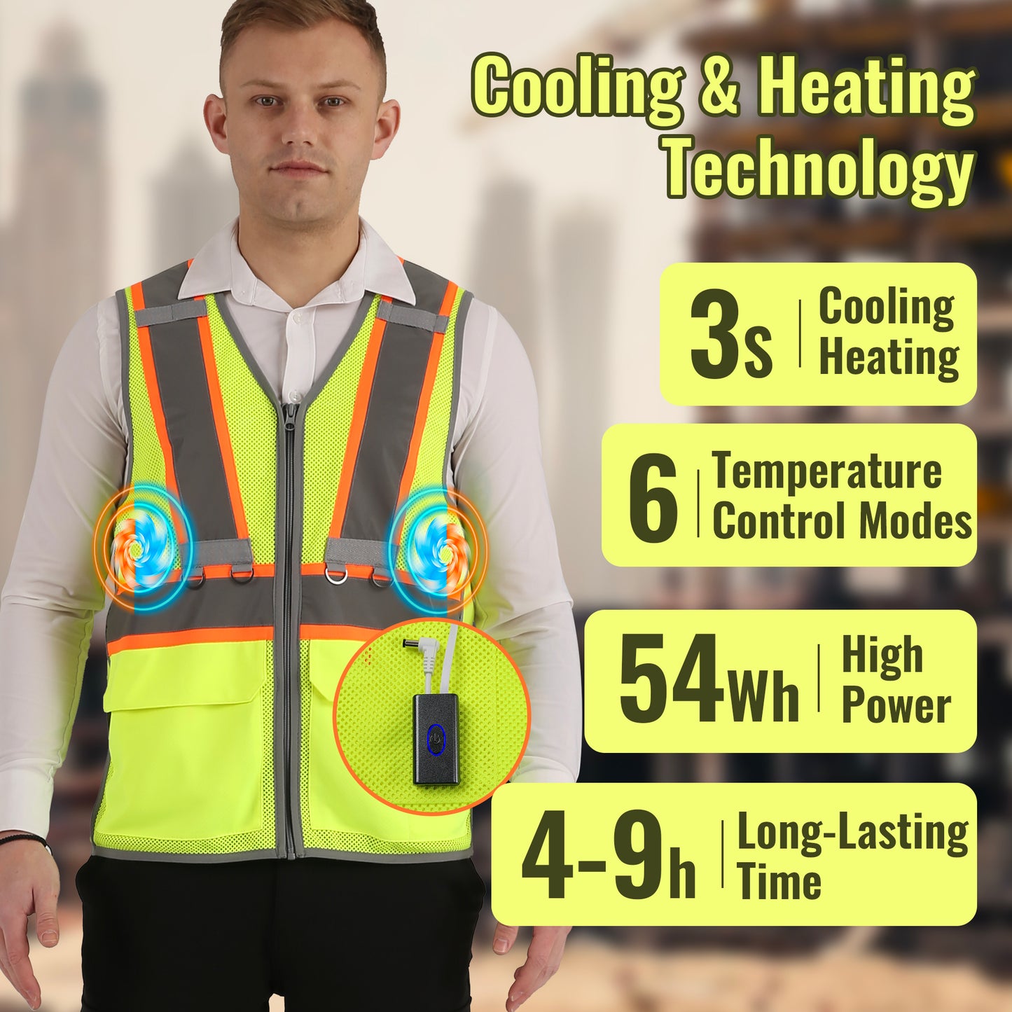 2PCS Safety Vest for Men, High Visibility Reflective Safety Vest, Semiconductor Cooling Vest