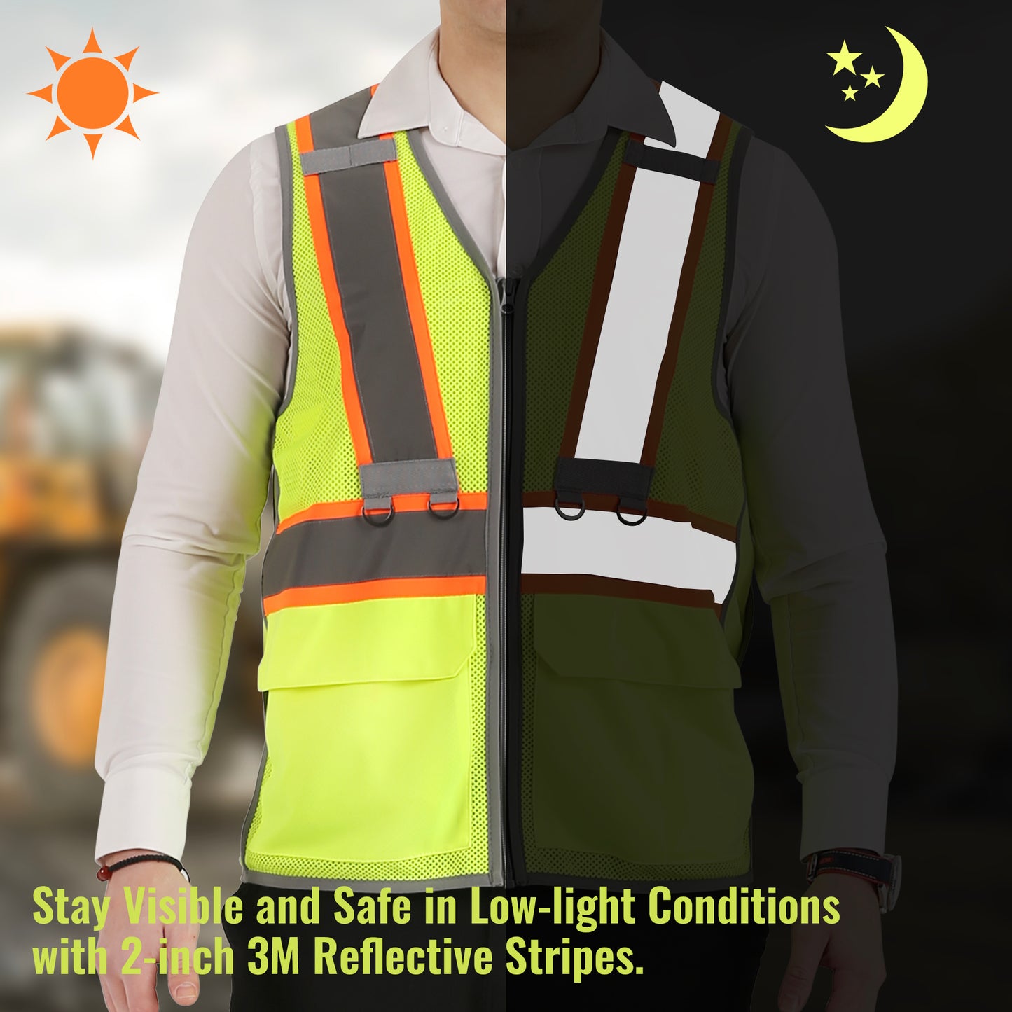 2PCS Safety Vest for Men, High Visibility Reflective Safety Vest, Semiconductor Cooling Vest